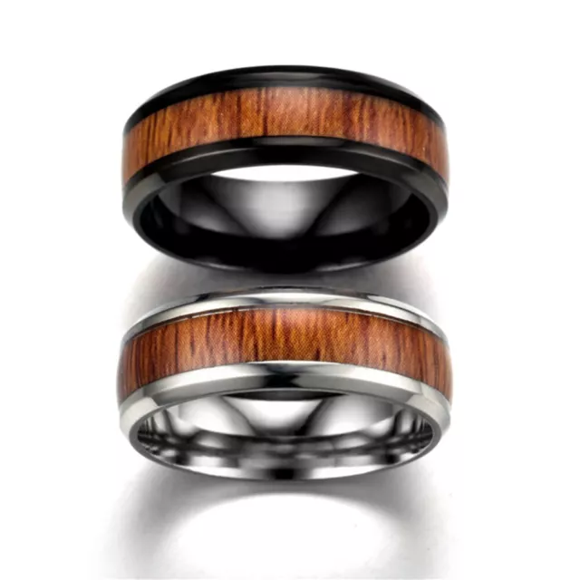 8 Mm Edelstahlringe Breiter Band-Fingerring Holzmaserungsring Paar-V-Ringe ▽