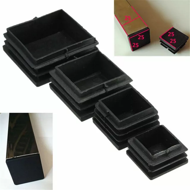 25/30/40/50mm Plastic Black Blanking End Cap Square Tube Inserts Pipe Box