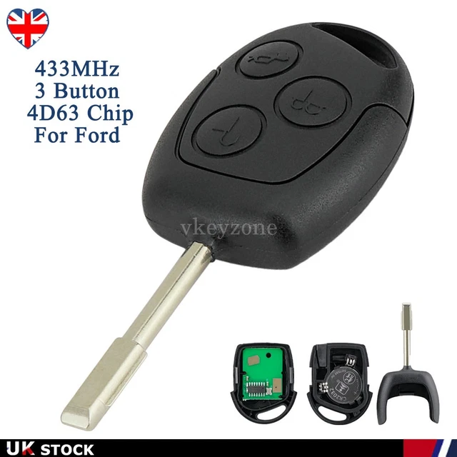Replacement Flip Key Remote 433MHz 4D63 Chip For Ford Fiesta 2009-2016 (Alarm Fob)