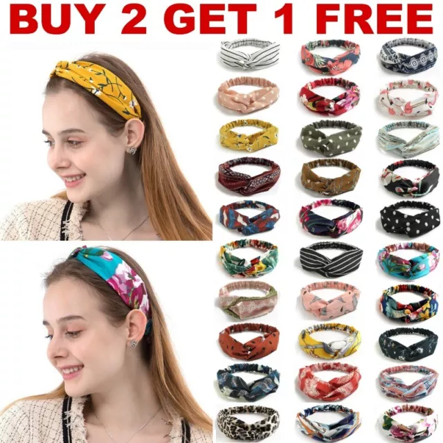 Women Twist Knot Pattern Headband Elastic Head Wrap Turban Flower Hair Band Yoga