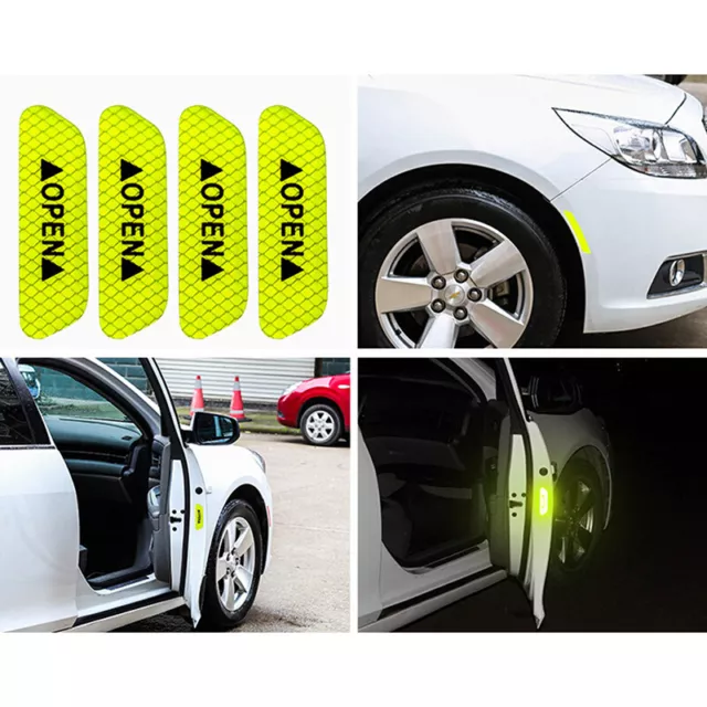 4x Fluorescent green car door open sticker reflective tape safety warningdeca ZW