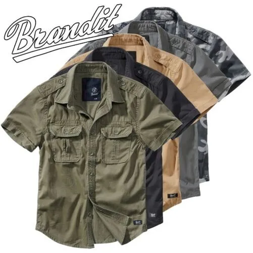 Brandit Maniche Corte Uomo Vintage Shirt Camicia Army Militare Forze Shortsleeve
