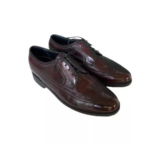 Florsheim Burgundy Leather Long Wing Tip Brogue Derby Dress Shoes Mens 7.5 3E