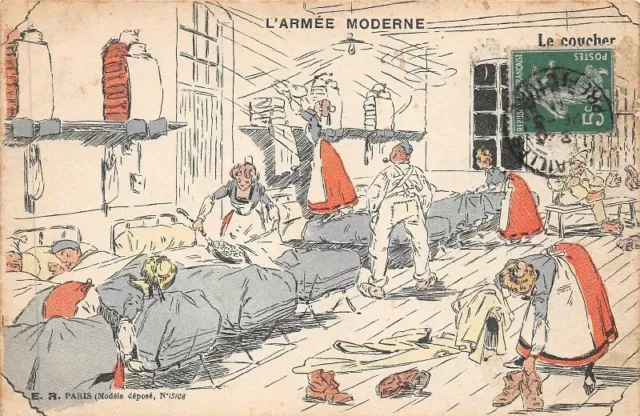 Cpa Fantaisie Militaire - L'Armée moderne - Le coucher