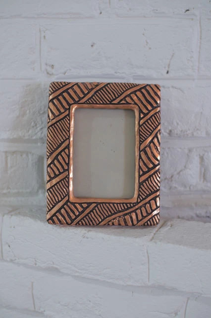 HEAVY Terragrafics Copper Picture Photo Frame Brutalist Tribal Abstract Design