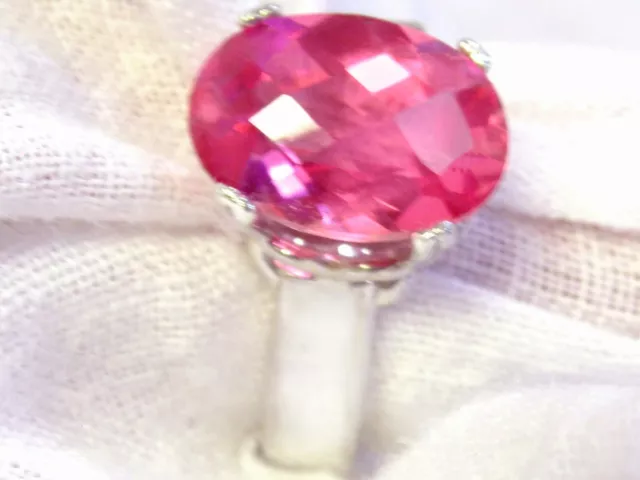 8ct Pink Lab Sapphire Size 7 Ring 925 Sterling Silver USA Made Checker Cut