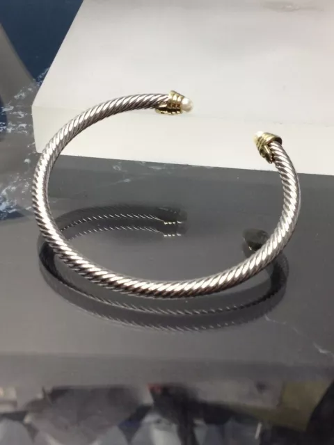 Silver Gold Finish  WHITE  PEARL  Stone   Designer Inspired   Open Cuff Bracelet