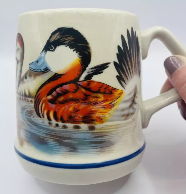 Vintage Stoneware Ceramic Duck Pattern Coffee Mug Made In Korea