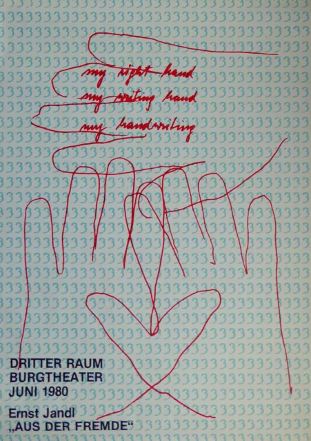 sehr seltenes original ERNST JANDL DRITTER RAUM BURGTHEATER WIEN Plakat 1980