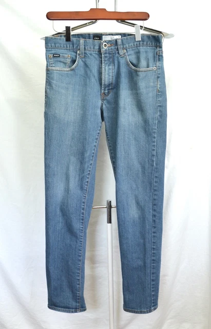 RVCA Daggers Jeans Mens 30 X 29.5 Pant Solid Light Blue Denim Skate Slim Krew