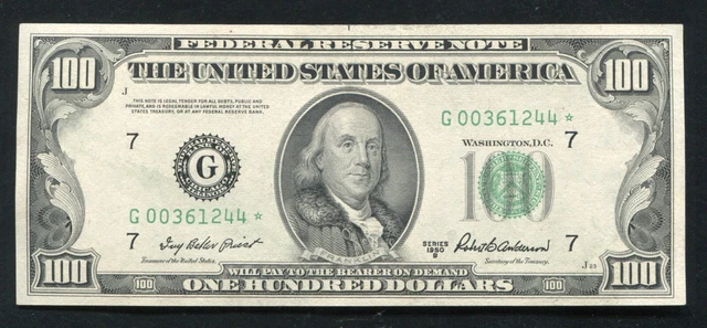 Fr. 2159-G* 1950-B $100 *Star* Frn Federal Reserve Note Chicago, Il Gem Unc