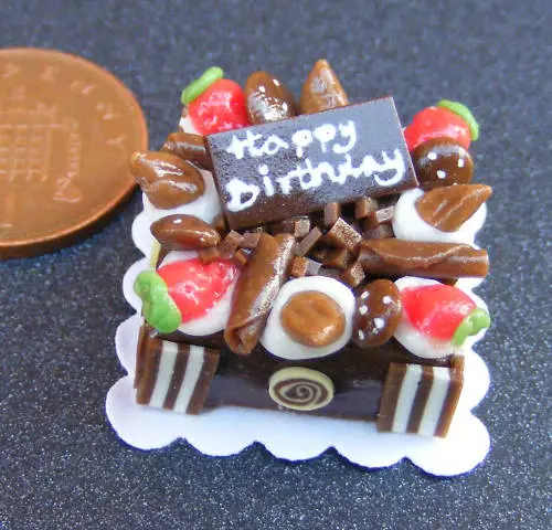 1:12 Maßstab Schokolade Geburtstagskuchen Tumdee Puppenhaus Miniatur Zubehör