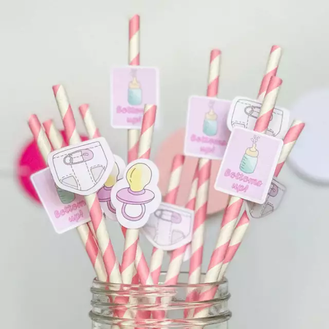 Girl Baby Shower Paper Straws - 12 Pack