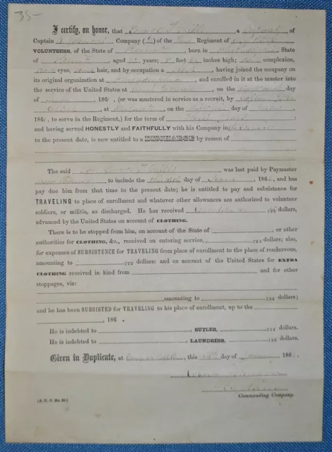 Discharge Cert. for Corporal Mills, Co. "E" 3rd PA Res. Vol., 3 Years Service Discharge Cert. for Corporal Mills, Co. "E" 3rd PA Res. Vol., 3 Years Service