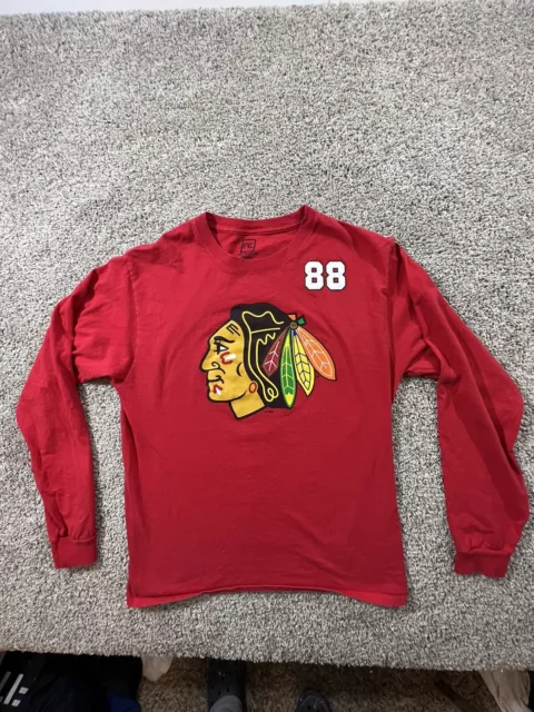 Patrick Kane 88 Chicago Blackhawks Mens T-Shirt Red Long Sleeve Cotton Sz M