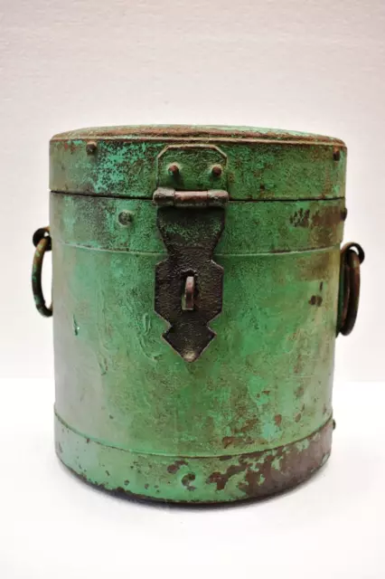 Antique Metal Dry Storage Bin Vessel For Grain Farmhouse Canister Container Bo"1