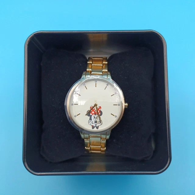 Disney Minnie Mouse Watch Quarts Analog Gold Tone Band - New Battery