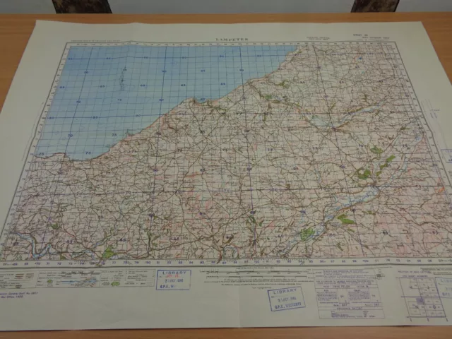 WW2 map entitled "LAMPETER" with SECRET ROCKET BASE INK STAMP (V1 & V2 ROCKETS)