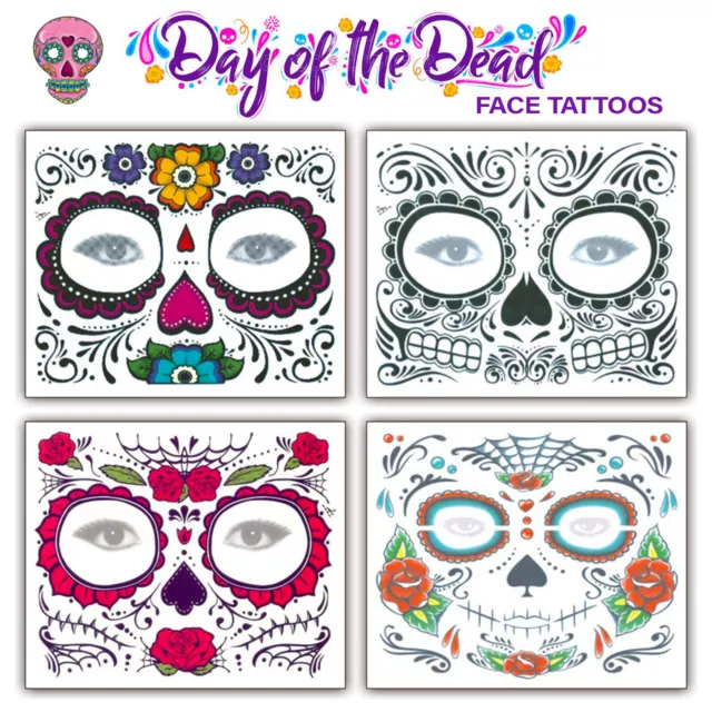 Day of the Dead Face Mask Temporary Tattoo Transfers Halloween Sugar Skull