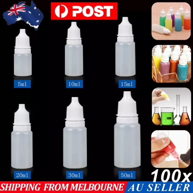 100X Empty Plastic Dropper Bottle Squeezable Drop Liquid Container Bottle 6 Size