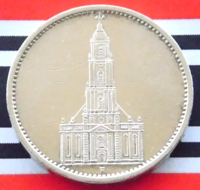 GERMAN Coin 1935 A 5 REICHSMARK POTSDAM Garrison CHURCH Silver 3RD WW2 Mark NICE