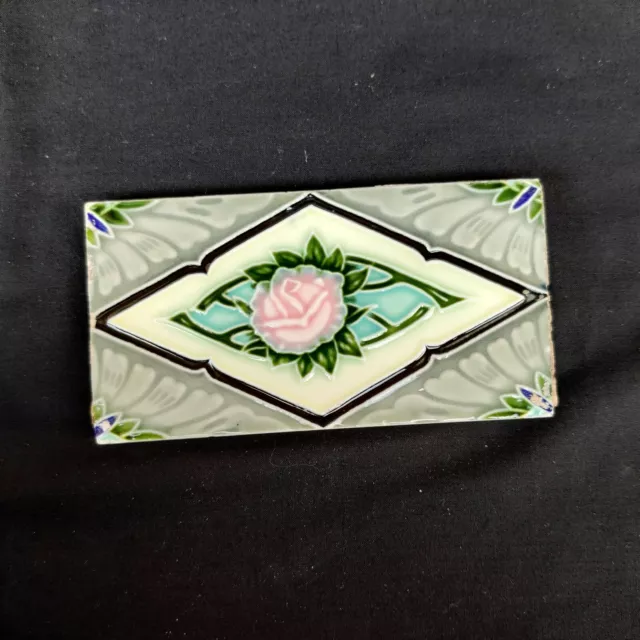 1940s Vintage Architecture Furniture Tile 2 Pc Floral Majolica Art Nouveau Japan 4