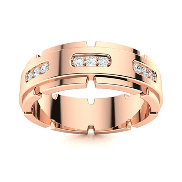 14K or Rose Rond 0.36 Carat Véritable Diamant Homme Mariage Éternité 7 MM Bande