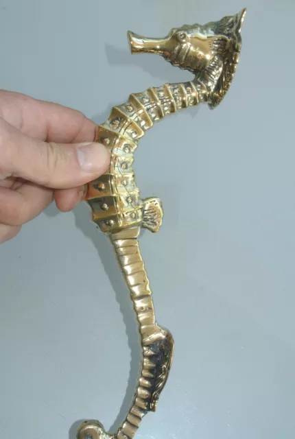 small SEAHORSE solid brass door NATURAL old style house PULL handle 10"  B