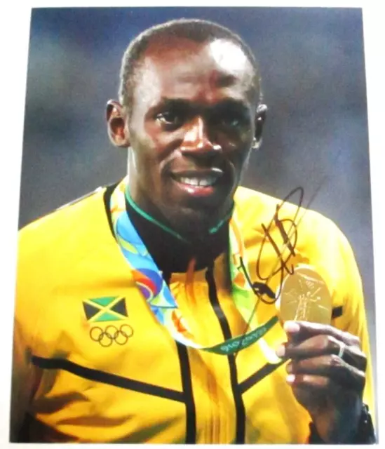 Usain Bolt With His Olympic Gold Medal Original Hand Signed Photo COA AFTAL