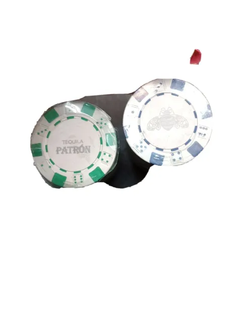 1 Bee Sealed Patron Tequila Poker Chips, Casino Style No Cards.  Missing 1 Green