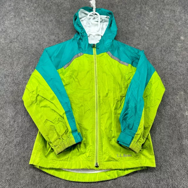 LL Bean jacket Boys Medium 5 6 Blue Green Rain Coat Hooded Shell Ski Snow Hiking