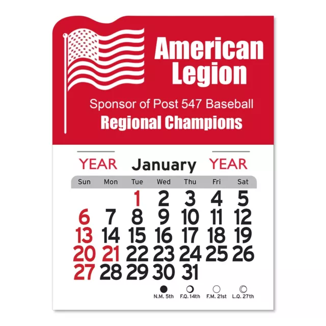 Custom Adhesive Peel-N-Stick American Flag USA Made Calendar Printed 150 QTY