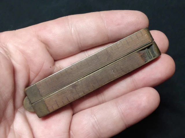 Antique Boxwood & Brass Fold Rule Ruler Measuring Stick