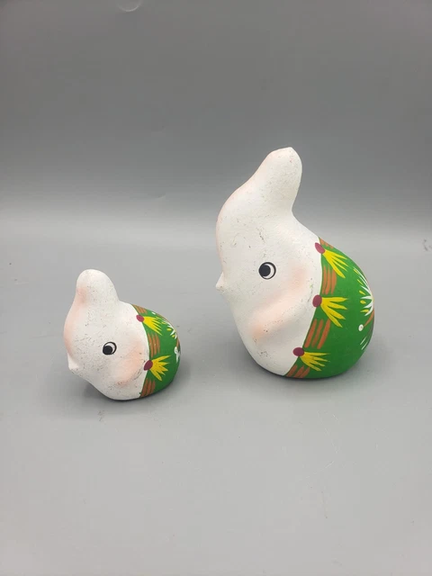 Vtg. Hand Painted Indian Elephants  Folk Art Pottery Set of 2  Figurines