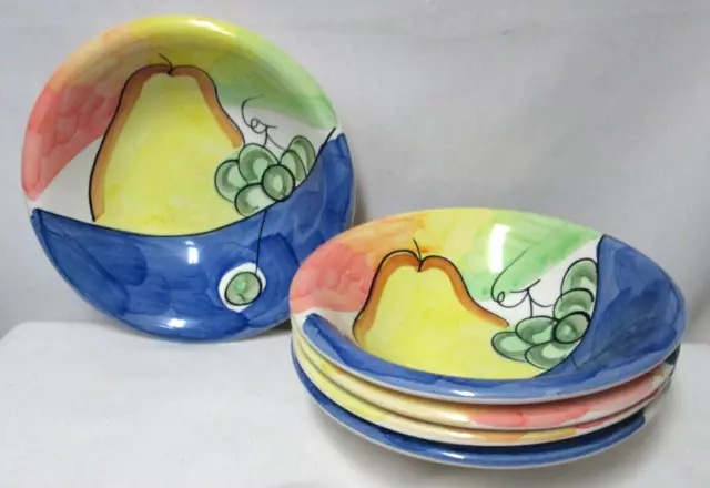 BELLA Ceramica Alfresco Fruit Pasta Cereal Bowl Hand painted Pear Grapes Set 5