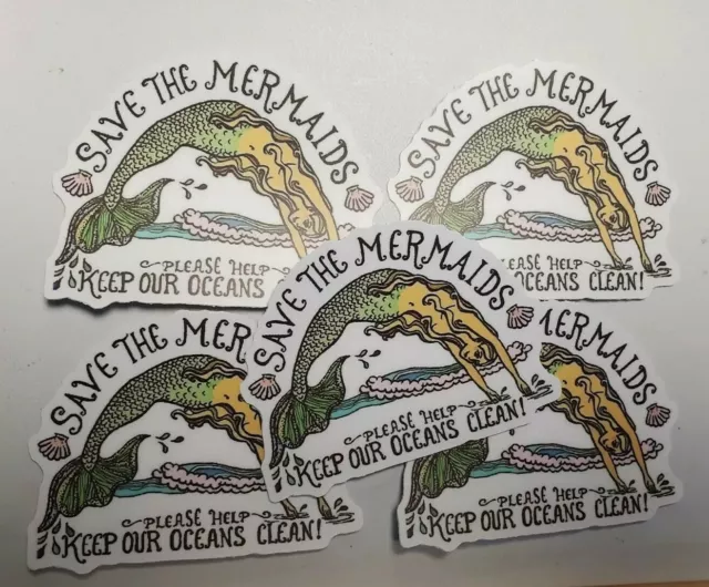 Save The Mermaids Stickers Pack Of Five ** Free Shipping **