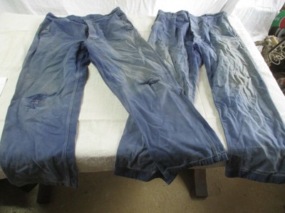 pantalon N°17 ancien coton bleu de travail usé rapiécé déchiré   Moleskine??? 