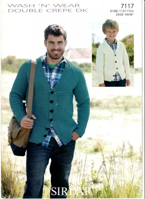 Sirdar Wash'n'Wear Double Crepe DK KNITTING PATTERN Men Boys Cardigans