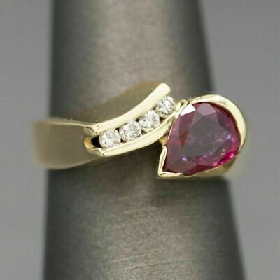 2.0Ct Pear Cut Simulated Red Ruby Vintage Engagement Ring 14K Yellow Gold Finish
