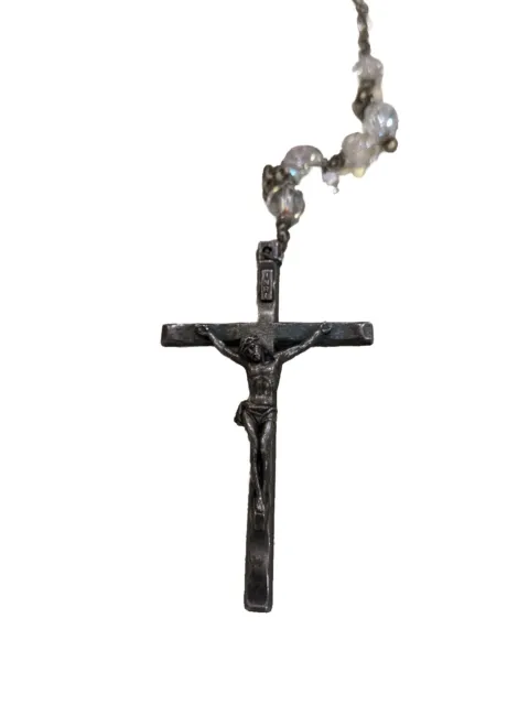 Vintage Aurora Borealis Crystal Rosary With Gorgeous Crucifix ITALY