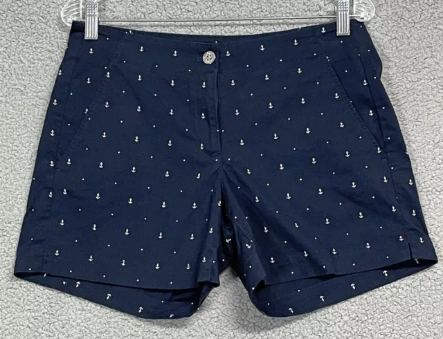 Nautica Bermuda Shorts Women’s Size 6 Navy Blue White Anchor All Over Print