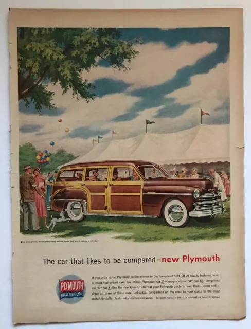 10X14 Original 1949 Plymouth Special De Luxe Station Wagon Ad WOODY AT THE FAIR