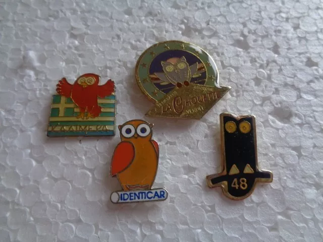 Job lot of 4 cartoon Owl bird metal lapel pins