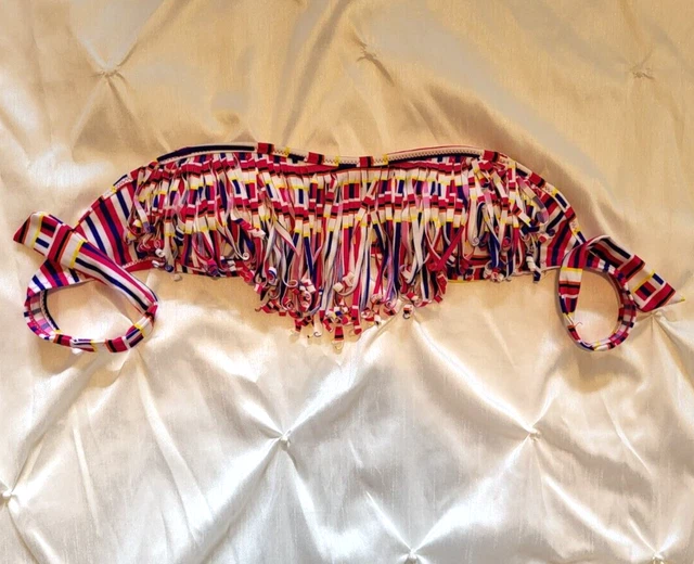 Vintage Retro Striped Bikini Top Tassels Fringe Strapless Bandeau Swimsuit SM