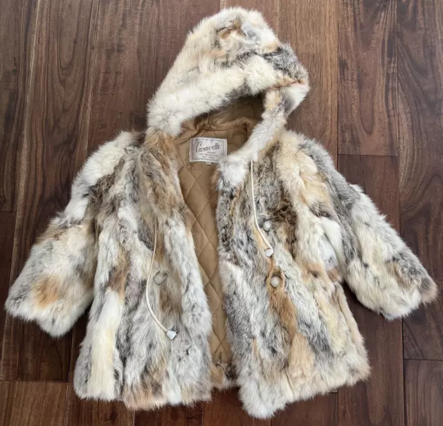 PRINCESS CARAVELLE Vintage Rabbit Fur Hooded  Coat Girls Size  3T  Excell Cond