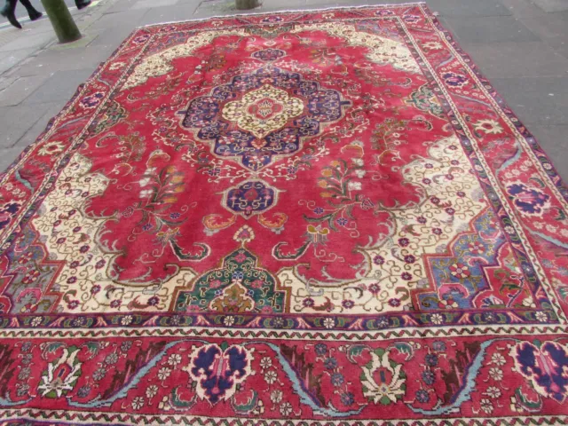 Vintage Worn Hand Made Traditional Oriental Wool Red Large Carpet 385x289cm