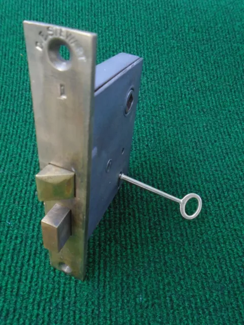 RARE C. E. STEWART MORTISE LOCK w/KEY, 5 1/2" FACE, 2 3/8" BS - VERY NICE(17035)