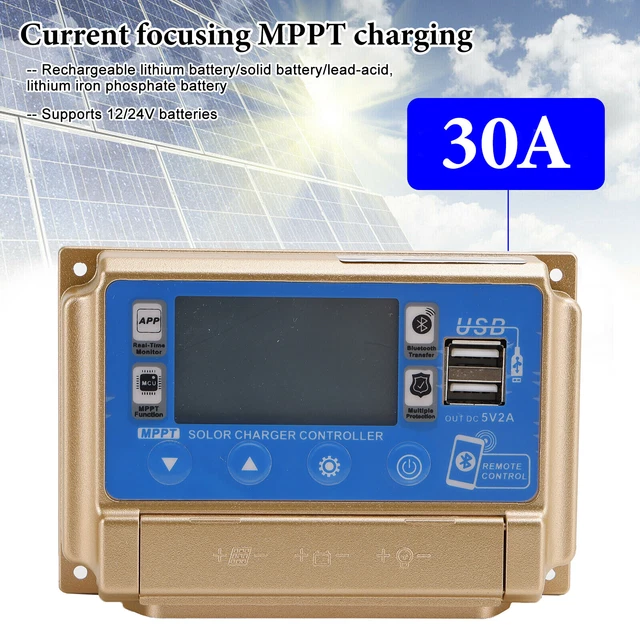 30A 60A MPPT Bluetooth Solar Charge Controller Charger 12V/24V Lithium ...