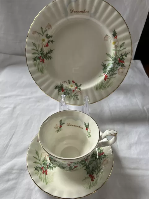 Vintage Royal Albert Wild Flower Of The Month DECEMBER Tea Cup TRIO Bone China