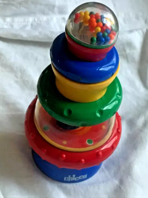 CHICCO RING ROUND TOWER TOY RATTLE BALL TODDLER KIDS SHAPE BUILDING BABY H25cm